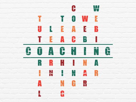 Education concept: Painted green word Coaching in solving Crossword Puzzle, 3d render