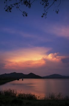 Nice sunset sky at reservoir