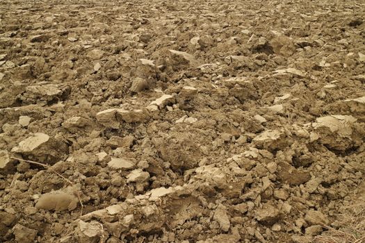 Plowed land near a river in Spring time