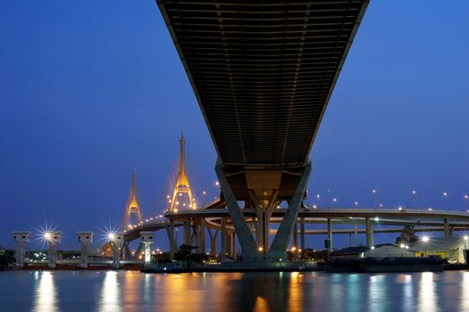 cable-stayed bridge at twilight time