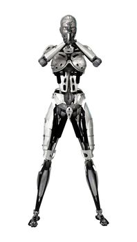 3D digital render of a female cyborg isolated on white background