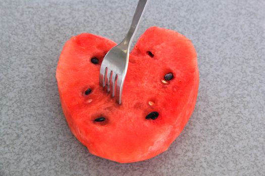 Watermelon fruit prong dip on rock