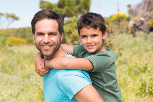 Father and son in the countryside on a sunny day