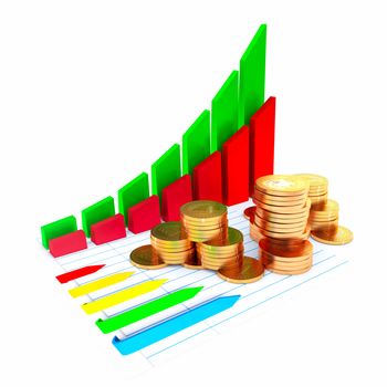 Business diagram on financial report with coins