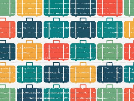 Travel concept: Painted multicolor Bag icons on White Brick wall background, 3d render