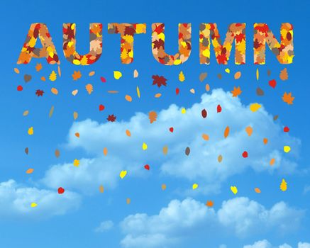 Illustration of colorful leaves that make up the word autumn