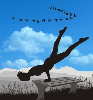 Illustration of a woman gymnast in nature