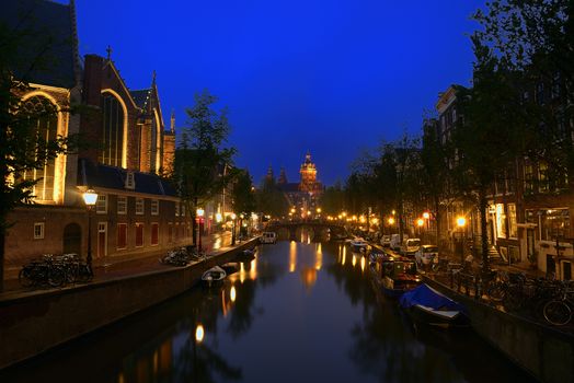 The beautiful romantic city of amsterdam by night