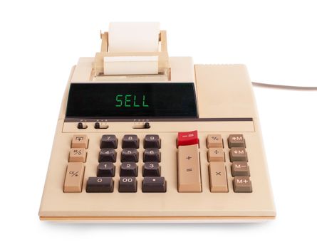 Old calculator showing a text on display - sell