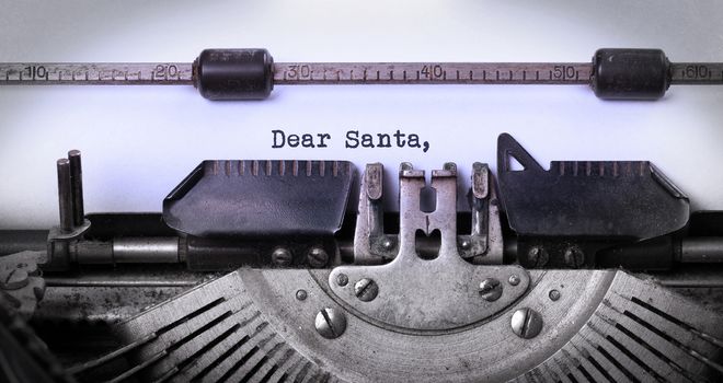 Vintage inscription made by old typewriter, dear Santa