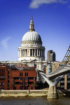 St Paul Cathedral view from the Millennium Bridge, London.
