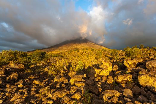 Clouds over the volcanic mountain in Costa Rica