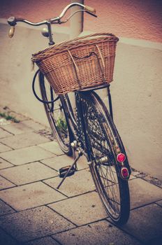Bicycle And Basket On A European City Street