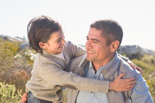 Father and son in the countryside on a sunny day