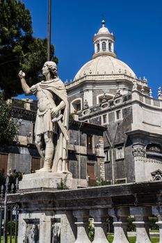 View of the Cathedral facade, Cappella di Sant Agata, built in XI century - Italy, Sicily, Catania, Duomo Square