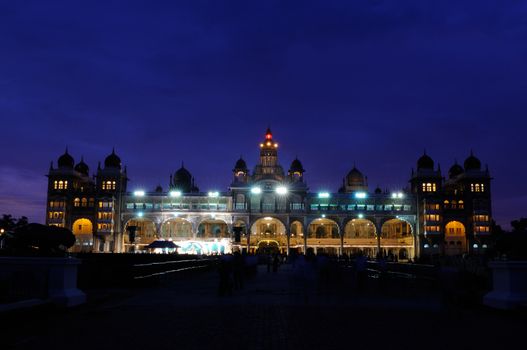 Mysore palace at full lights during Dussera Festival