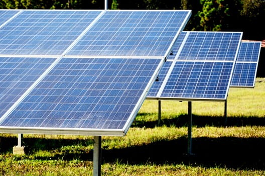 Solar cell panel in solar farm close up in Thailand