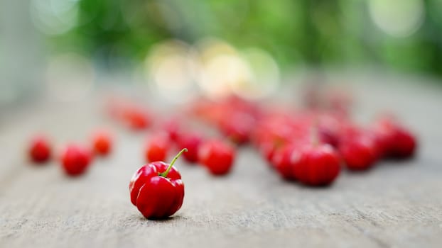 Fresh cherry on wooden table