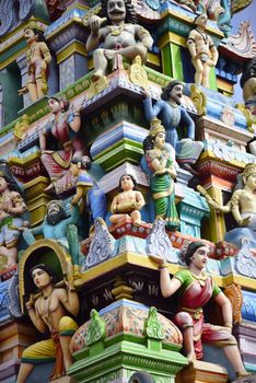 Beautiful sculptures at the gopuram Subramaniya swamy temple in Tiruttani