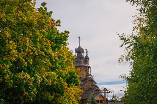 Old wooden orthodox church in Svyatogorsk, Donetsk area, Ukraine.
