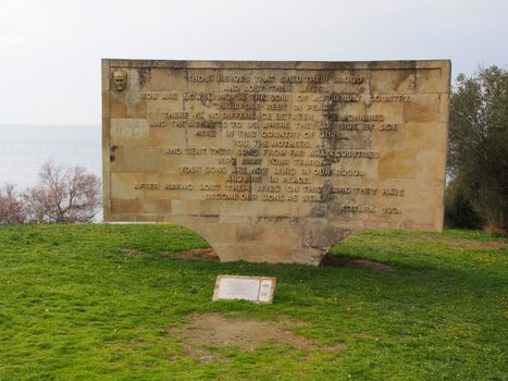 Memorial of the speech from Ataturk remembering all the fallen soldiers and sailors from Allied forces that fought in Gallipoli campaign in First World War