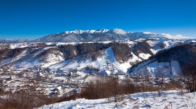 Typical scenic winter view from Bran Castle surroundings