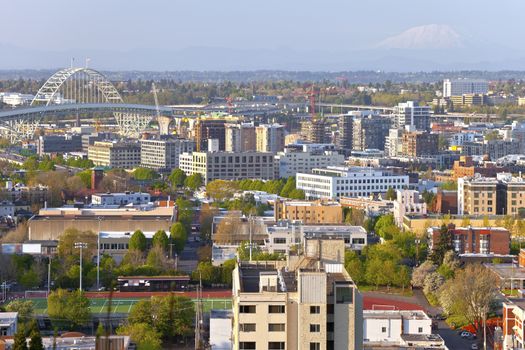 The Freemont bridge and industrial area Portland Oregon.