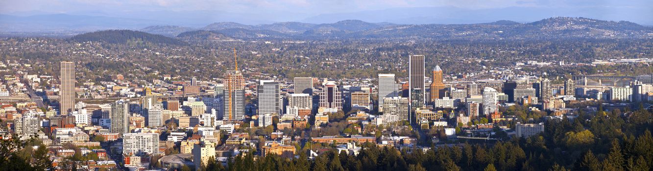 Portland Oregon city panorama from Pittock Mansion.