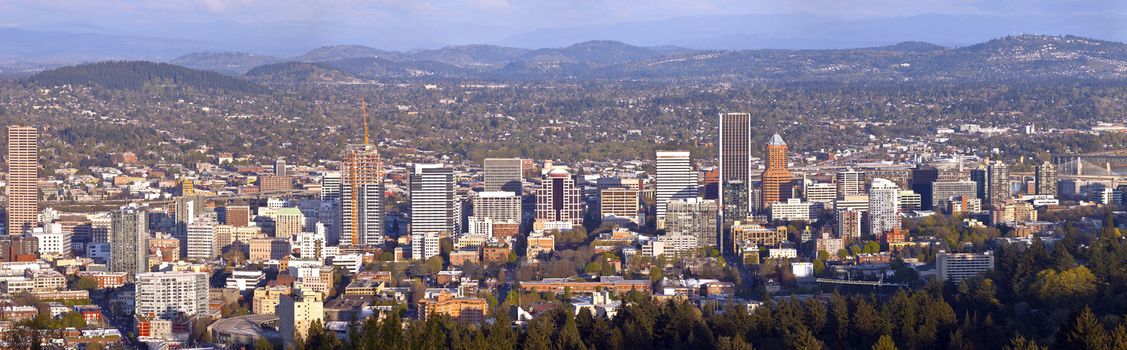 Portland Oregon city panorama from Pittock Mansion.