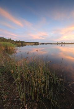 Sunset views south at Penrith Lakes, Australia