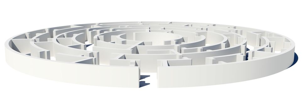 Closed Side view of maze with enter on white isolated background
