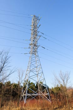 high voltage electric power lines on pylons