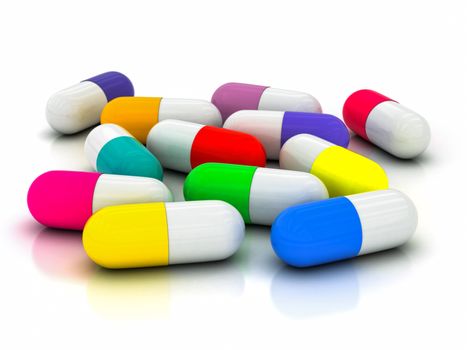 3d capsule pills on white background