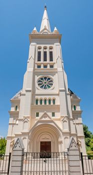 Vertical panorama of the Dutch Reformed Church, Noorder-Paarl, also known as the Tower Church.