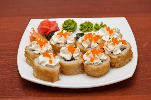 Roasted roll with cream cheese, and tobico caviar