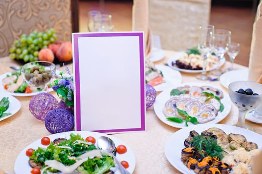 decorated wedding table in the restaurant