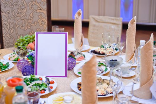 decorated wedding table in the restaurant