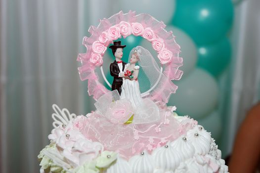 traditional and decorative wedding cake at wedding reception