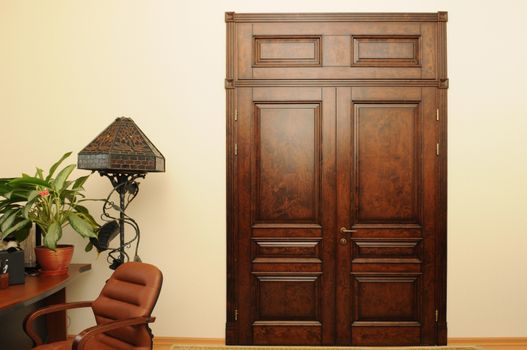 luxurious brown wooden door and shade