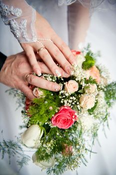hands of the bride and groom together