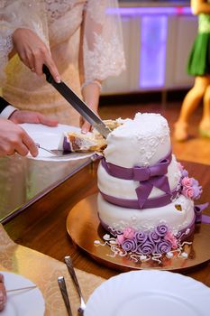 traditional and decorative wedding cake at wedding reception