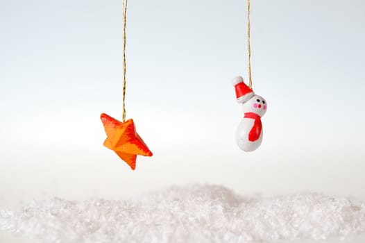 Snowman and star on white background
