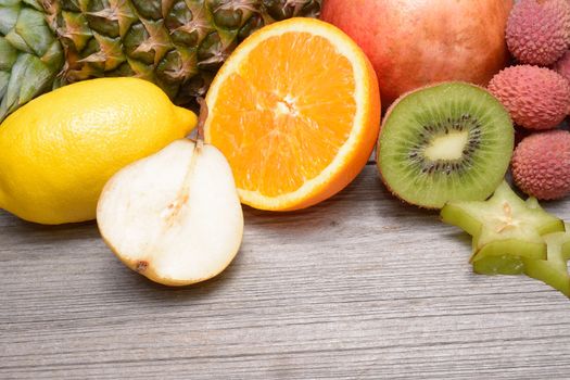 Exotic fruits on a wooden table