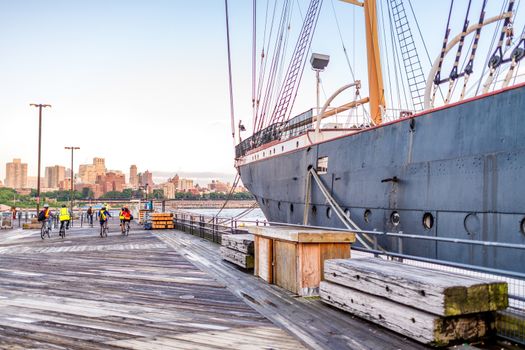 NEW YORK CITY - MAY 22, 2013: New York South Street Seaport. The area will be renewed in the near future.