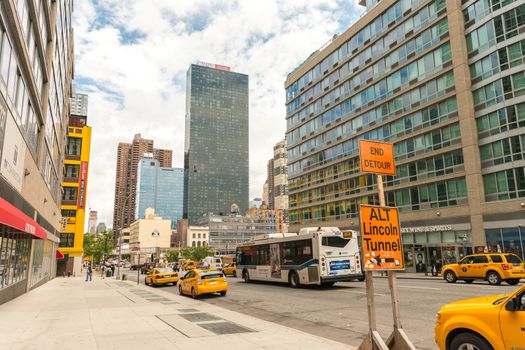 NEW YORK CITY - MAY 19, 2013: Buildings of New York City. The city is a major US attraction with more than 50 million visitors every year.