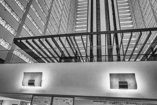 NEW YORK CITY - MAY 22, 2013: Marriott New York interior in Times Square. The hotel was born in controversy because five historic theaters were demolished to clear the site.