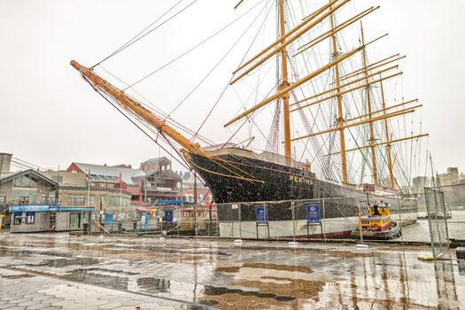 NEW YORK CITY - MAY 22, 2013: Ships in New York South Street Seaport. The area will be renewed in the near future.