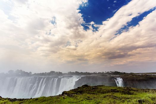 The Victoria falls is the largest curtain of water in the world (1708 meters wide). The falls and the surrounding area is the National Parks and World Heritage Site - Zambia, Zimbabwe 