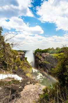The Victoria falls is the largest curtain of water in the world (1708 meters wide). The falls and the surrounding area is the National Parks and World Heritage Site - Zambia, Zimbabwe 