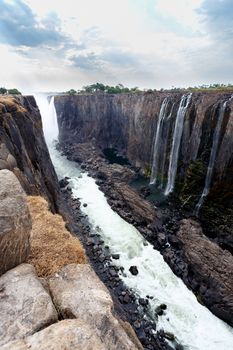 The Victoria falls is the largest curtain of water in the world (1708 meters wide). The falls and the surrounding area is the National Parks and World Heritage Site - Zambia, Zimbabwe 